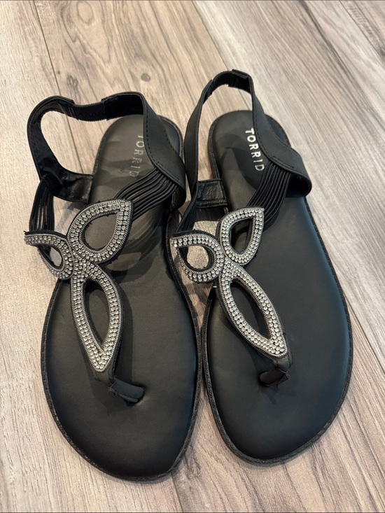 torrid Shoes - Torrid Black Embellished T-Strap Sandals 9WW sequins